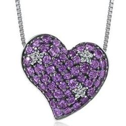 Amethyst & Lab-Created White Sapphire Heart Pendant Necklace