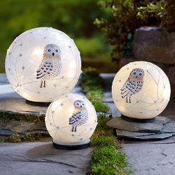 3 LED-Lighted Snowy Owl Glass Globes