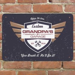 Grandpa's Garage Personalized 12x18 Wall Sign