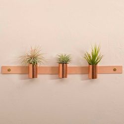 Leather and Copper Wall Plant Holder