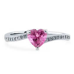Sterling Silver Heart Shaped Pink CZ Solitaire Heart Ring