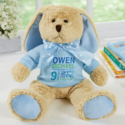 Baby Boy's Personalized Birth Announcement Bunny Stuffed Animal