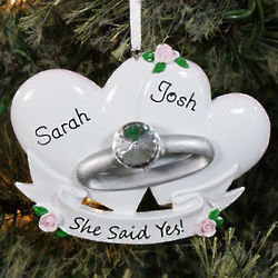 Personalized Couples' Engagement Ring Ornament