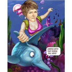 Underwater Adventure Caricature Personalized Art Print