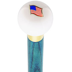 USA Flag White Round Knob Cane with Color Ash Shaft & Collar