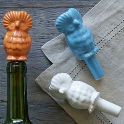 3 Colorful Ceramic Owl Bottle Toppers