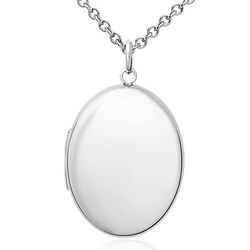 Oval Locket Pendant in Sterling Silver with Cable Chain
