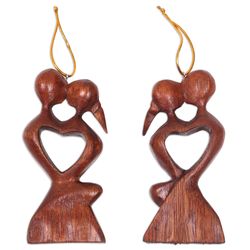 Kissing Heart Wood Ornaments