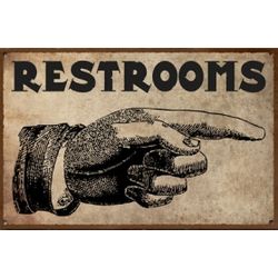 Vintage Pointing Hand Restroom Sign