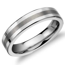 Brushed Center Flat Ring in White Tungsten Carbide