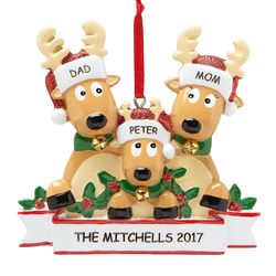 3-Person Family Rocking Reindeer Personalized Ornament