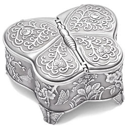 Pewter Tone Finish Butterfly Jewelry Box