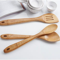 Lovebirds Personalized Bamboo Cooking Utensil Set