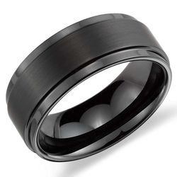 Ridged Edge Wedding Ring in Black Tungsten Carbide