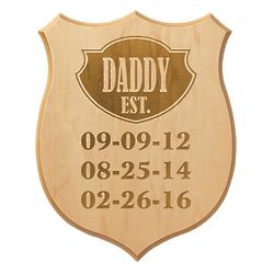 Personalized Dad Established Small Wood Shield Sign