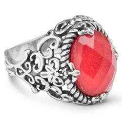 Sterling Silver Red Coral Doublet Ring