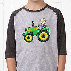 Personalized Youth Tractor Love Baseball T-Shirt