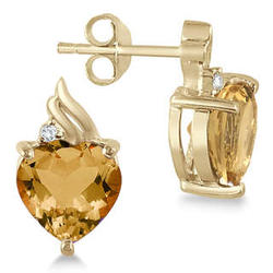 Heart Shaped Citrine and Diamond Earrings in 18K Gold Plated