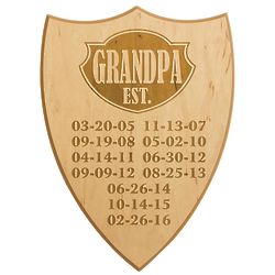 Personalized Dad or Grandpa Established Large Wood Shield Sign