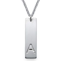 Sterling Silver Vertical Bar Necklace with Personalized Initial