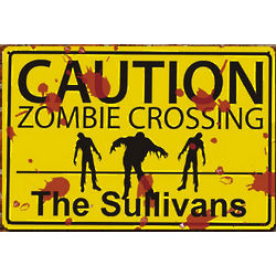 Zombie Crossing Personalized Metal Wall Sign