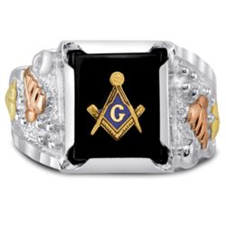 Men's Black Hills Gold on Sterling Onyx Masonic Ring