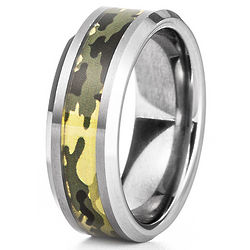 Men's Green Camo Inlay Tungsten Ring