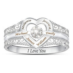 Personalized I Love My Family Diamond Ring