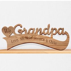 Engraved We Heart Grandpa Cutout Wood Plaque