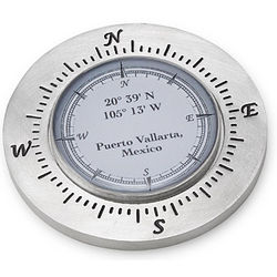 Custom Latitude Longitude Faux Compass Paperweight