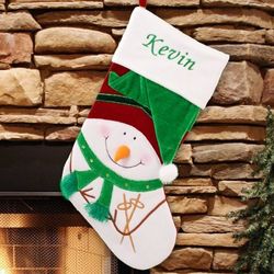 Embroidered Velvet Snowman Christmas Stocking