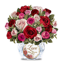 Today, Tomorrow, Always Rose Bouquet in Lighted Crystal Vase