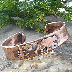Bear Design Rustic Copper Cuff Bracelet