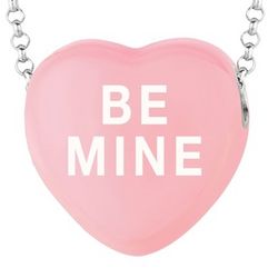 Pink Enamel Be Mine Sweethearts Necklace in Sterling Silver