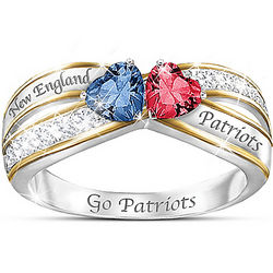 Heart of New England Patriots Ring with Crystals