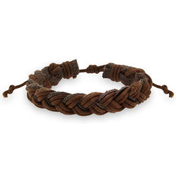 Faceted Brown Braided Leather Bracelet