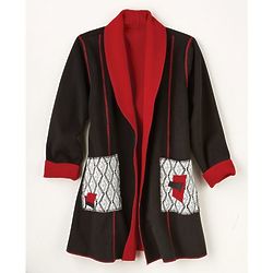Black & Red Patch-Pocket Combo Fleece Jacket