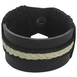 Men's Band of Brothers Leather & Braided Cord Wristband Bracelet