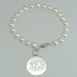 Freshwater Pearl Baby Bracelet with Engraved Silver Charm