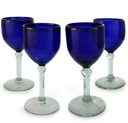 Cancun Night Blown Glass Wine Glass Set