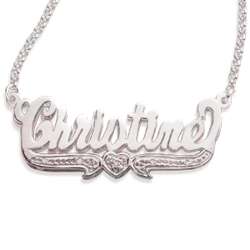 Sterling Silver 3-D Script Name Pendant with Diamond Accent