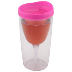 Insulated Wine Tumbler with Pink Lid