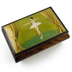 Wood Inlay 30-Note Ballerina Musical Jewelry Box