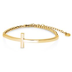 Gold-Tone Sideways Cross Fashion Bead Bracelet