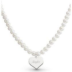 Girl's Sterling Pearl Necklace with Heart