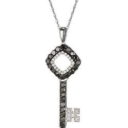 Black and White Diamond Key Necklace in Sterling Silver