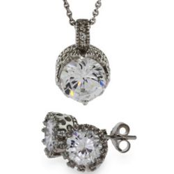 Jessica's Crown Solitaire Pendant and Earrings