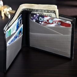 Black Leather Bifold Stainless Steel Wallet