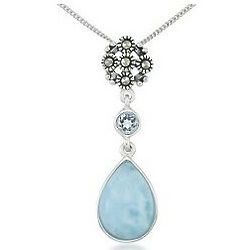 Larimar, Blue Topaz and Marcasite Pendant in Sterling Silver