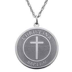 Personalized Baptism Cross Sterling Silver Disc Necklace